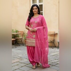 Punjabi Salwar Kameez Floral 3D Embroidery